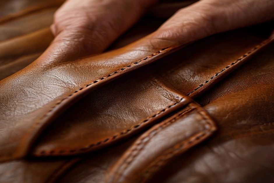 Bending test real vs fake leather belt — natural creases in genuine leather after folding